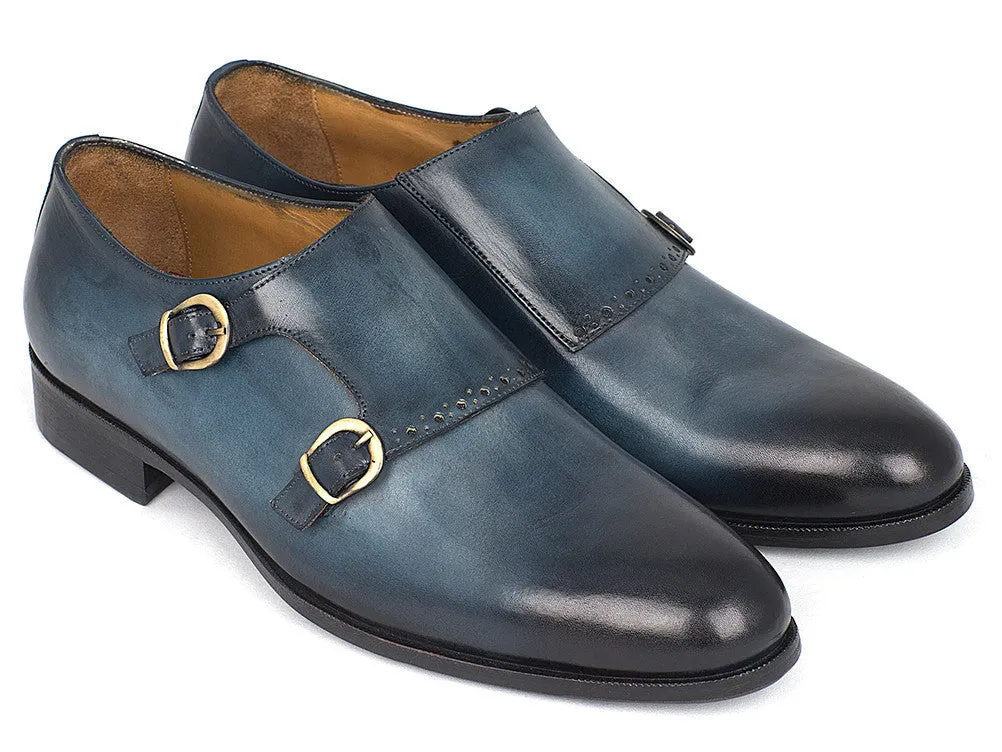 Paul Parkman Schuhe Paul Parkman Handbemalte Leder-Doppelmonkstrap-Schuhe in Marineblau