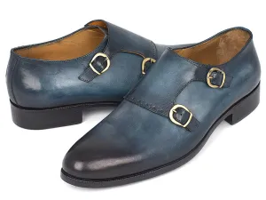 Paul Parkman Schuhe Paul Parkman Handbemalte Leder-Doppelmonkstrap-Schuhe in Marineblau