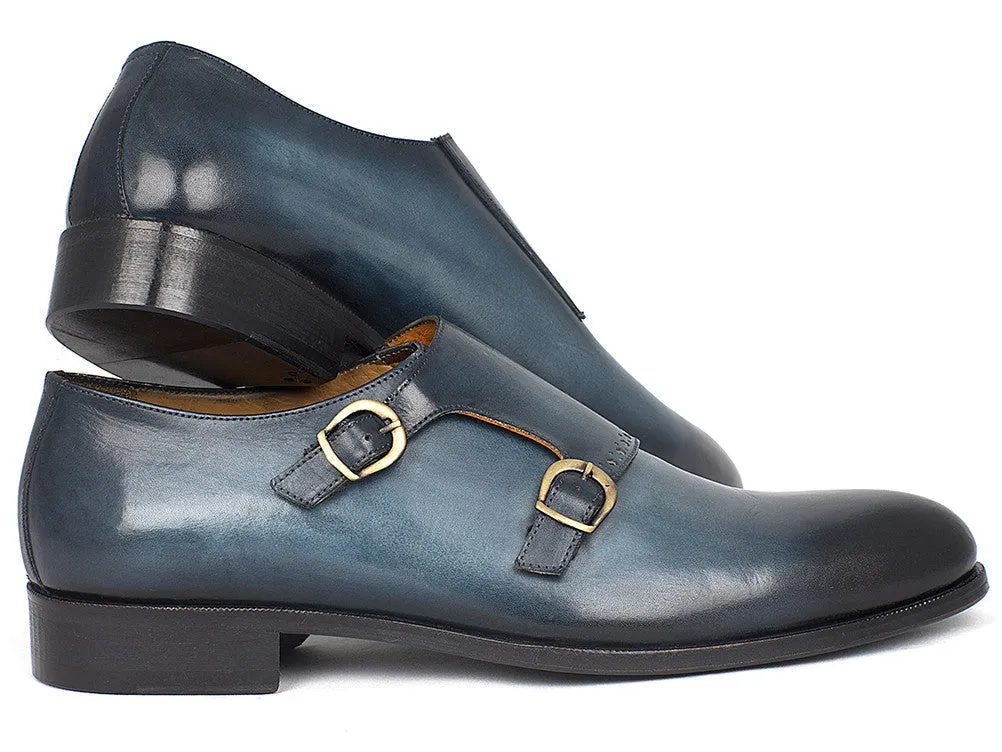 Paul Parkman Schuhe Paul Parkman Handbemalte Leder-Doppelmonkstrap-Schuhe in Marineblau
