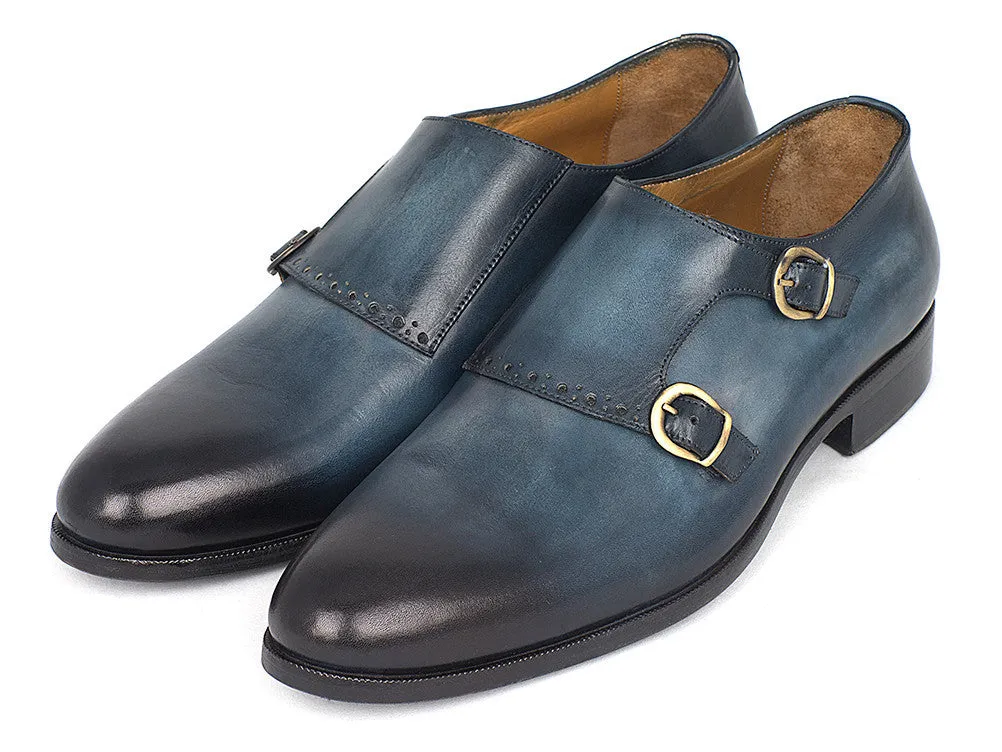 Paul Parkman Schuhe Paul Parkman Handbemalte Leder-Doppelmonkstrap-Schuhe in Marineblau