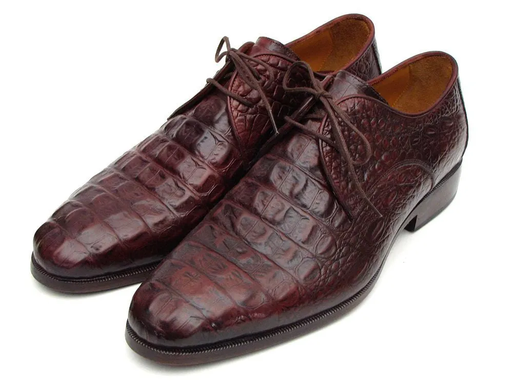 Paul Parkman Schuhe Paul Parkman Herren Derby-Schuhe aus Krokodilgeprägtem Leder in Braun & Bordeaux