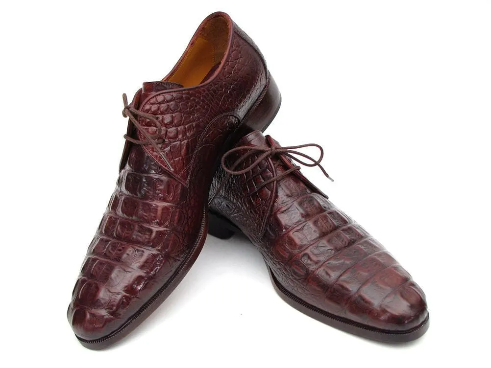 Paul Parkman Schuhe Paul Parkman Herren Derby-Schuhe aus Krokodilgeprägtem Leder in Braun & Bordeaux