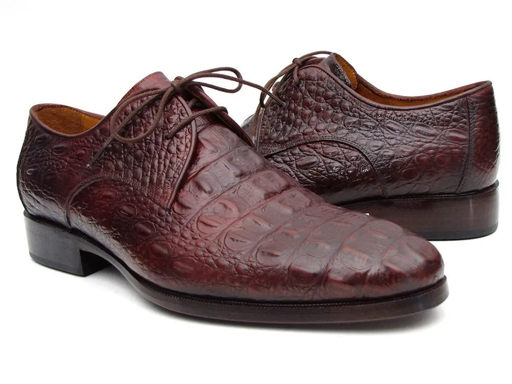 Paul Parkman Schuhe Paul Parkman Herren Derby-Schuhe aus Krokodilgeprägtem Leder in Braun & Bordeaux