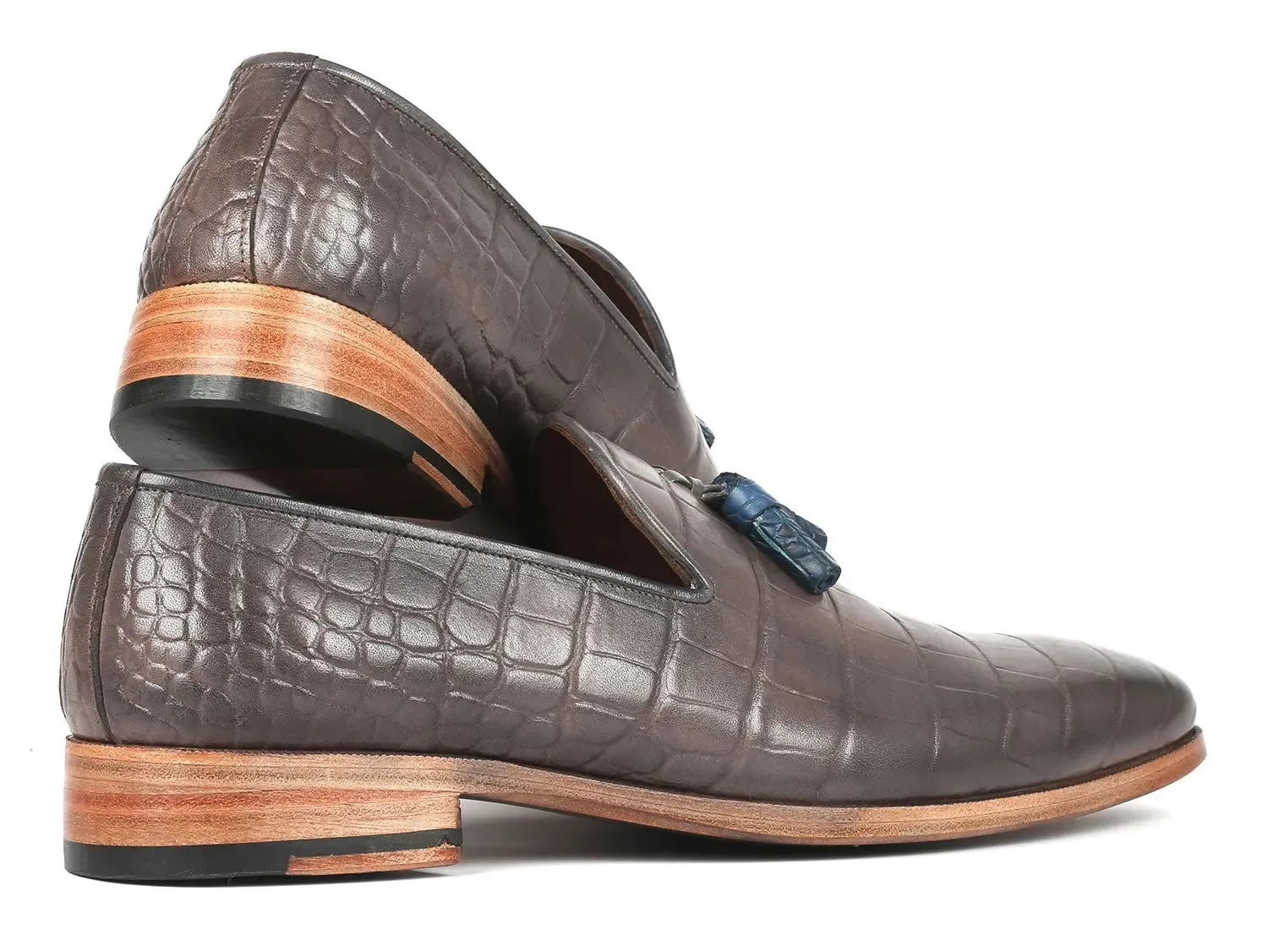 Paul Parkman Schuhe Paul Parkman Herren-Graue Mokassins mit Quaste aus Krokodilprägung-Kalbsleder