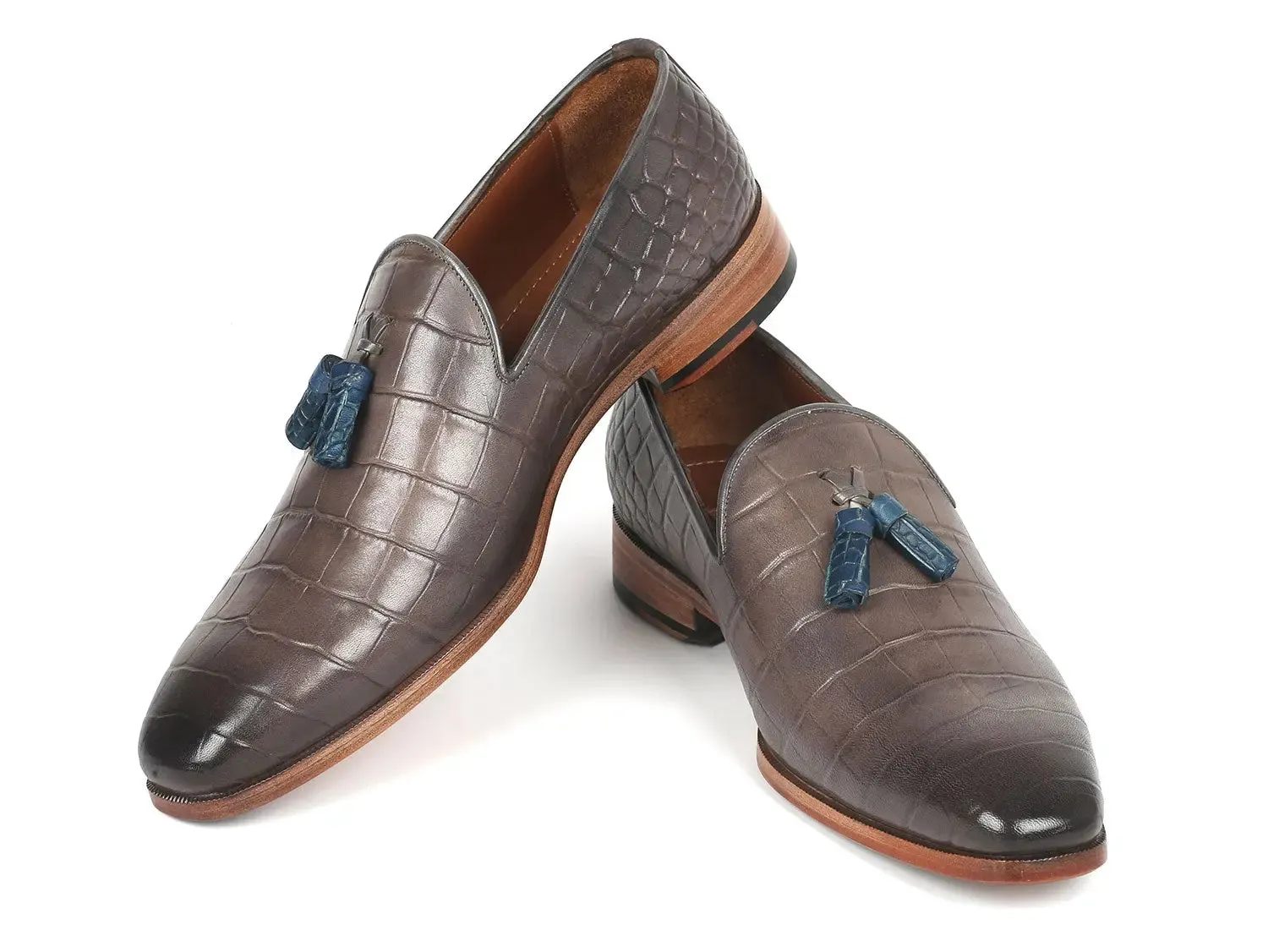 Paul Parkman Schuhe Paul Parkman Herren-Graue Mokassins mit Quaste aus Krokodilprägung-Kalbsleder