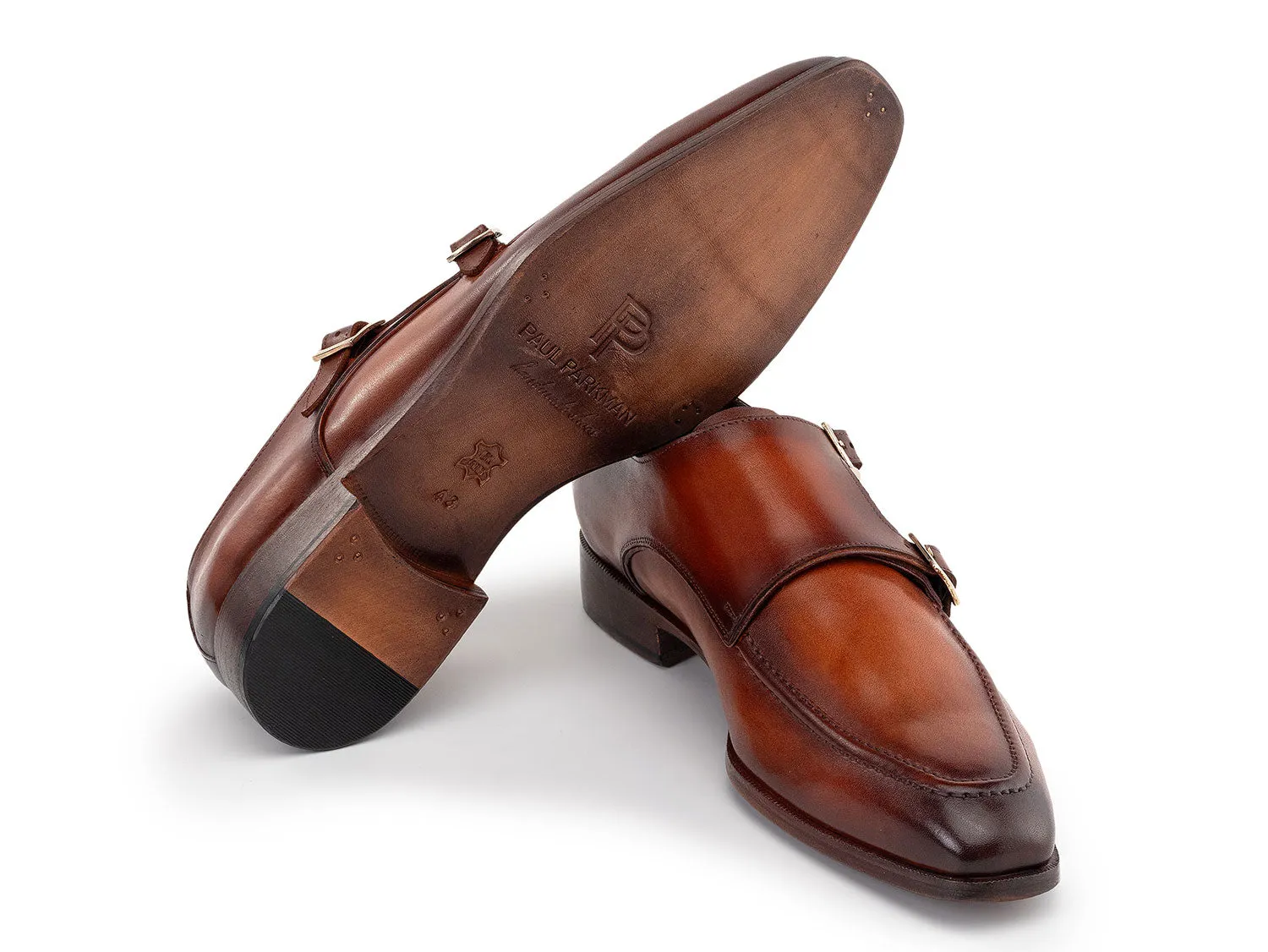 Paul Parkman Schuhe Paul Parkman Herren-Lederschuhe Doppelmonkstrap in Braun