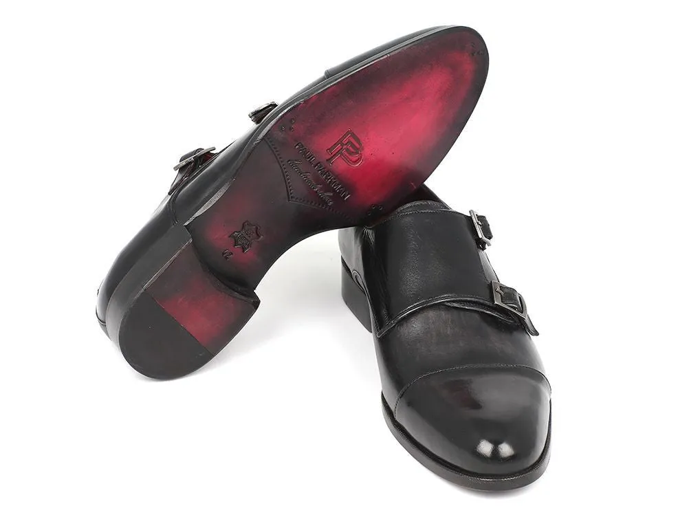 Paul Parkman Schuhe Paul Parkman Herren-Lederschuhe Doppelmonkstrap in Grau & Schwarz