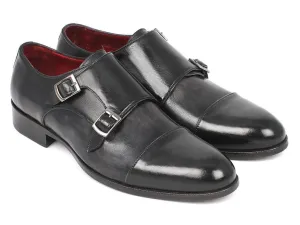 Paul Parkman Schuhe Paul Parkman Herren-Lederschuhe Doppelmonkstrap in Grau & Schwarz