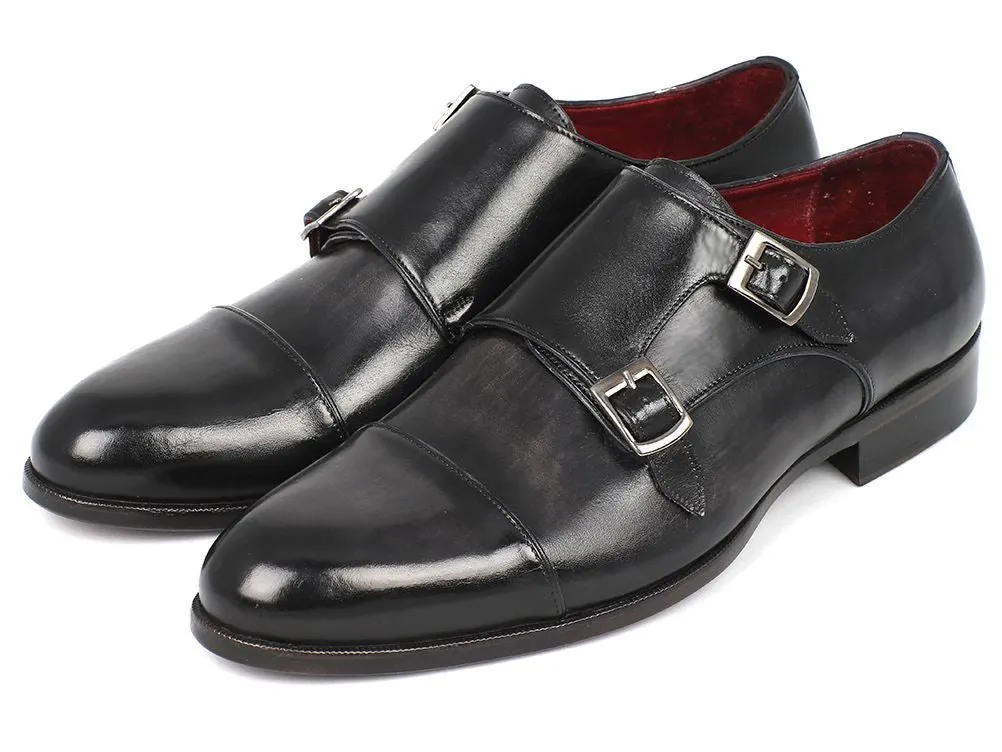 Paul Parkman Schuhe Paul Parkman Herren-Lederschuhe Doppelmonkstrap in Grau & Schwarz