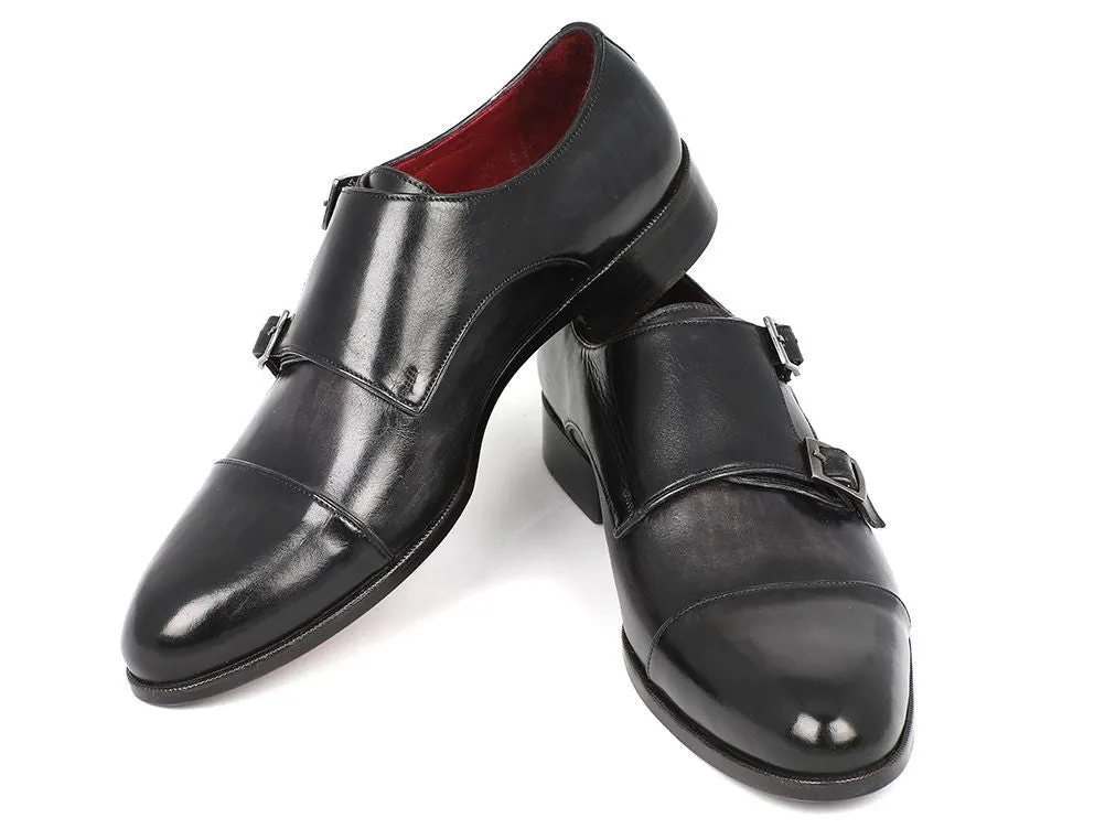 Paul Parkman Schuhe Paul Parkman Herren-Lederschuhe Doppelmonkstrap in Grau & Schwarz