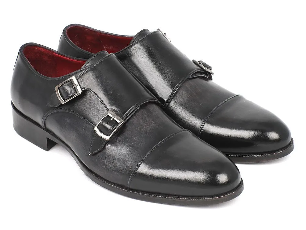 Paul Parkman Schuhe Paul Parkman Herren-Lederschuhe Doppelmonkstrap in Grau & Schwarz