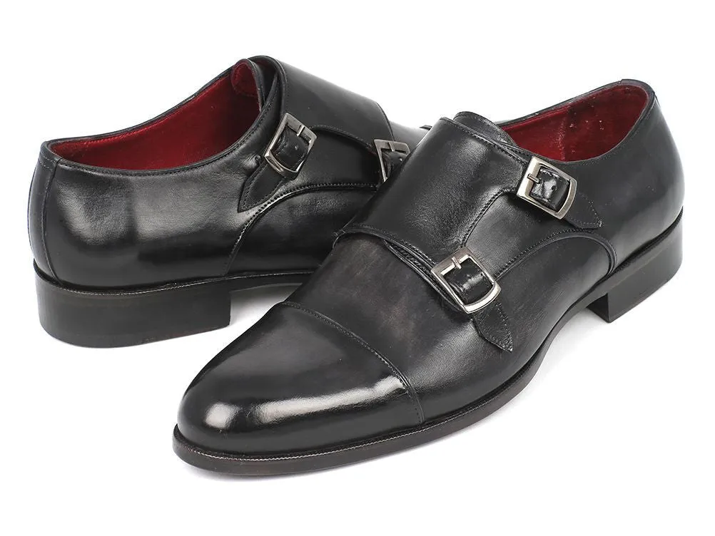 Paul Parkman Schuhe Paul Parkman Herren-Lederschuhe Doppelmonkstrap in Grau & Schwarz
