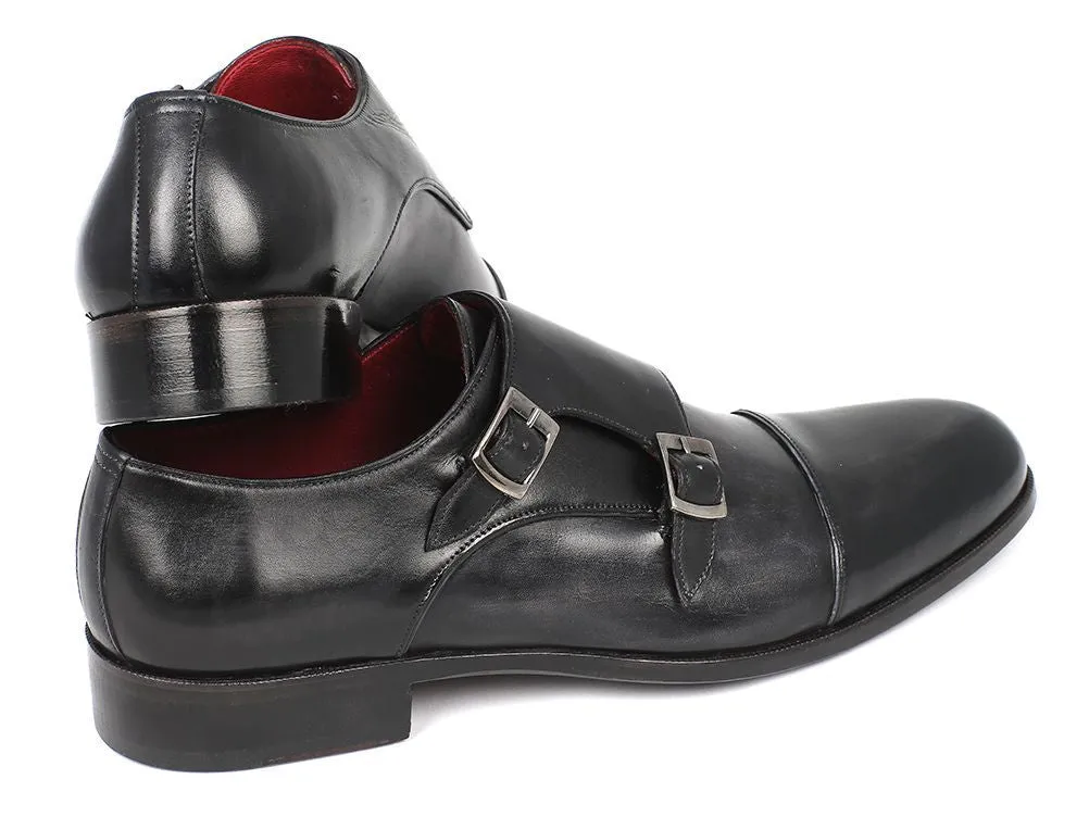 Paul Parkman Schuhe Paul Parkman Herren-Lederschuhe Doppelmonkstrap in Grau & Schwarz