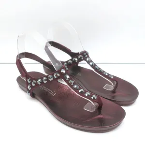 Pedro Garcia Judith Pailletten-Baumwoll-Sandalen in Burgunderrot Wildleder Größe 38.5
