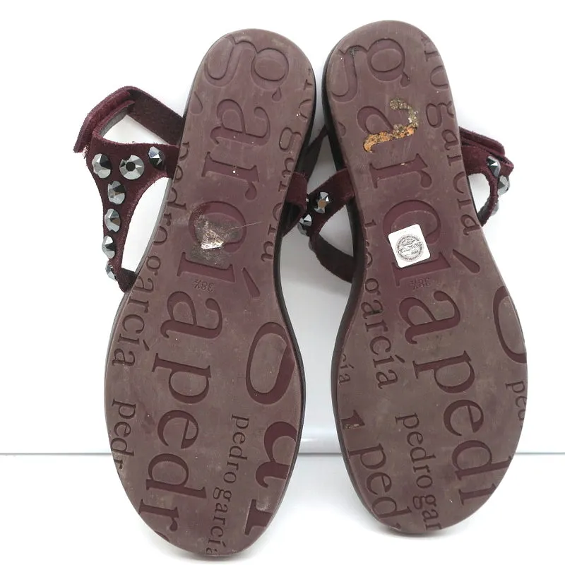 Pedro Garcia Judith Pailletten-Baumwoll-Sandalen in Burgunderrot Wildleder Größe 38.5
