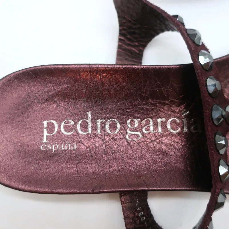 Pedro Garcia Judith Pailletten-Baumwoll-Sandalen in Burgunderrot Wildleder Größe 38.5