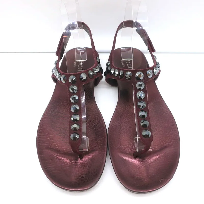Pedro Garcia Judith Pailletten-Baumwoll-Sandalen in Burgunderrot Wildleder Größe 38.5