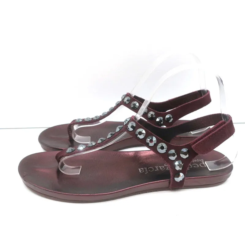 Pedro Garcia Judith Pailletten-Baumwoll-Sandalen in Burgunderrot Wildleder Größe 38.5