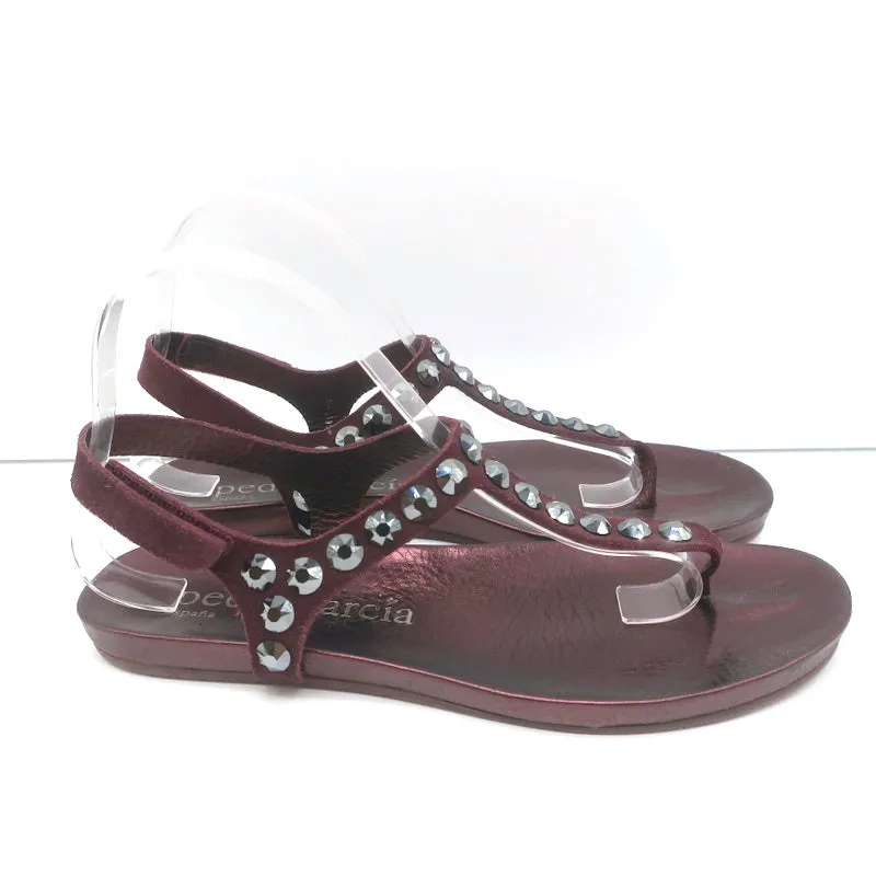 Pedro Garcia Judith Pailletten-Baumwoll-Sandalen in Burgunderrot Wildleder Größe 38.5