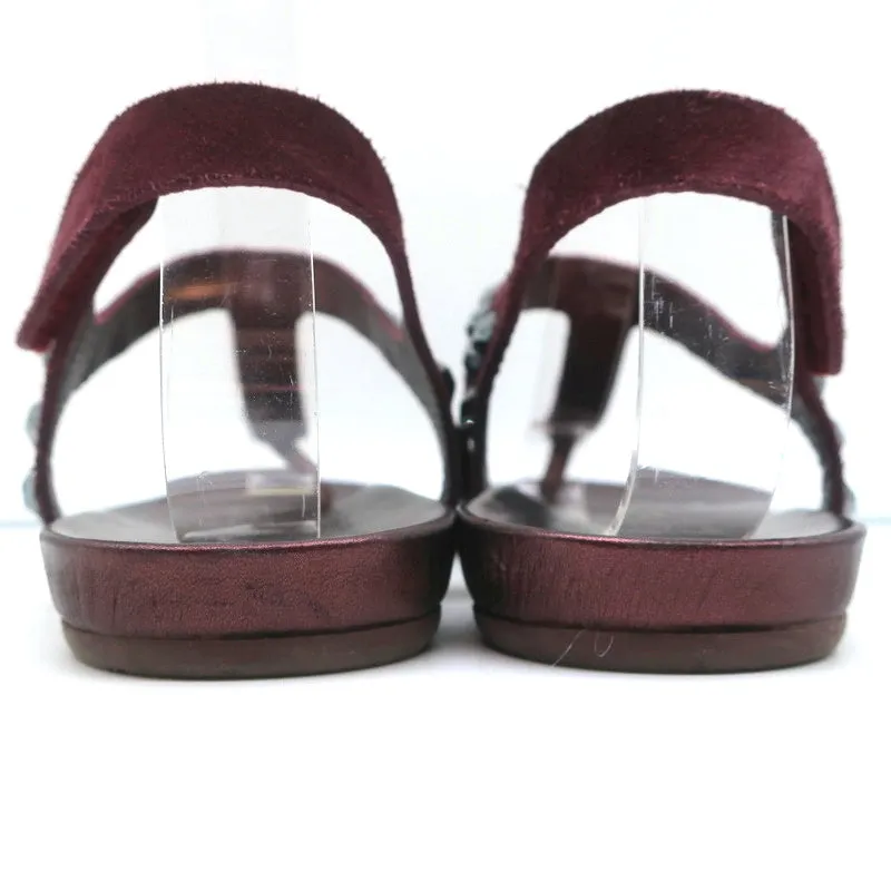 Pedro Garcia Judith Pailletten-Baumwoll-Sandalen in Burgunderrot Wildleder Größe 38.5