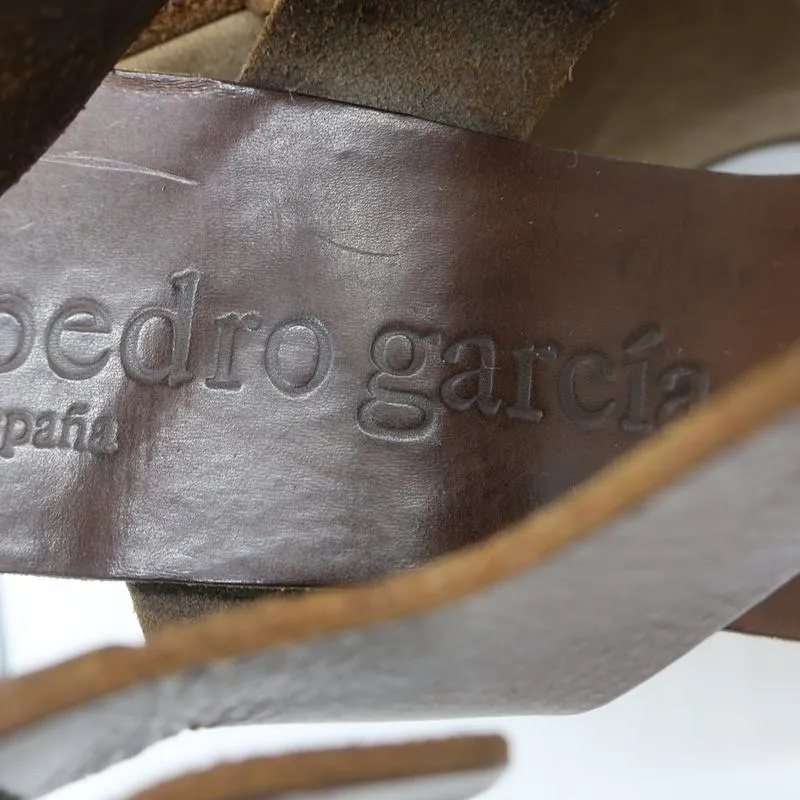 Pedro Garcia Plateau-Keilabsatz Sandalen Braun Leder Größe 40 Knöchelriemen High Heels