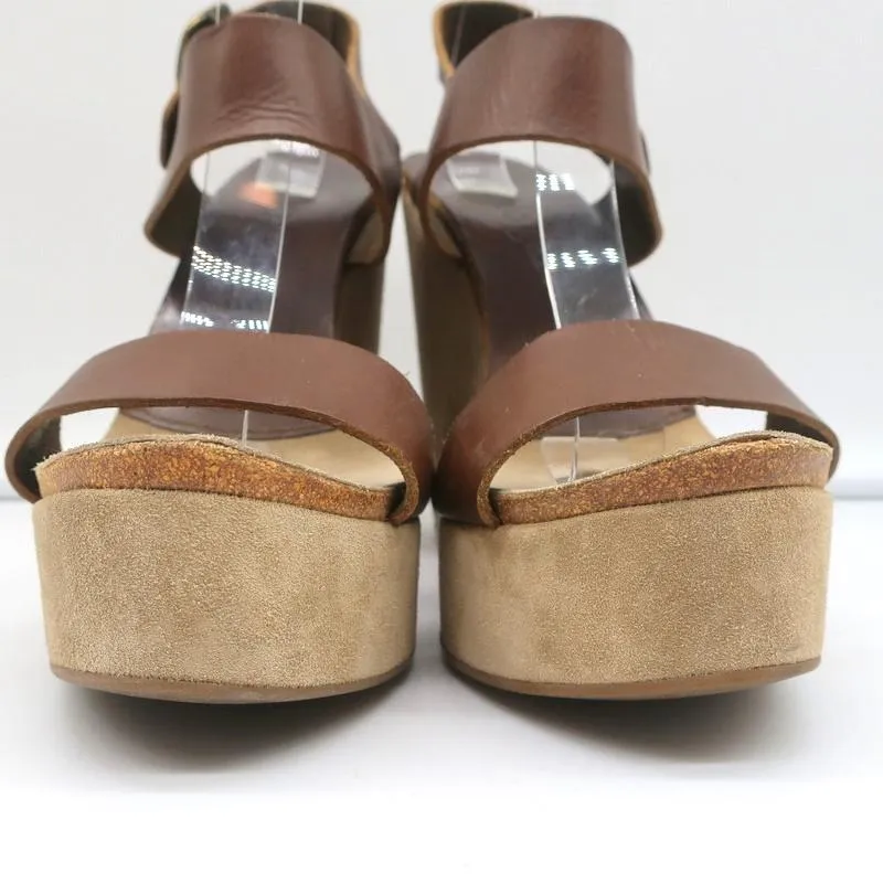 Pedro Garcia Plateau-Keilabsatz Sandalen Braun Leder Größe 40 Knöchelriemen High Heels