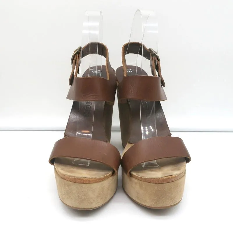 Pedro Garcia Plateau-Keilabsatz Sandalen Braun Leder Größe 40 Knöchelriemen High Heels