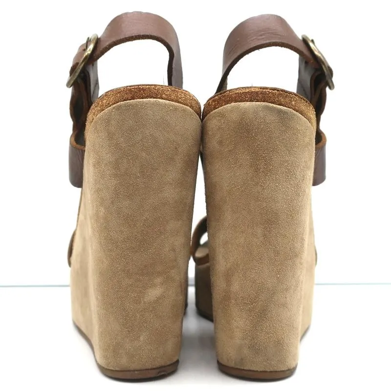 Pedro Garcia Plateau-Keilabsatz Sandalen Braun Leder Größe 40 Knöchelriemen High Heels