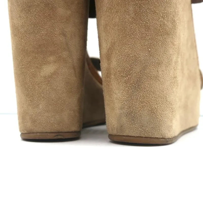 Pedro Garcia Plateau-Keilabsatz Sandalen Braun Leder Größe 40 Knöchelriemen High Heels