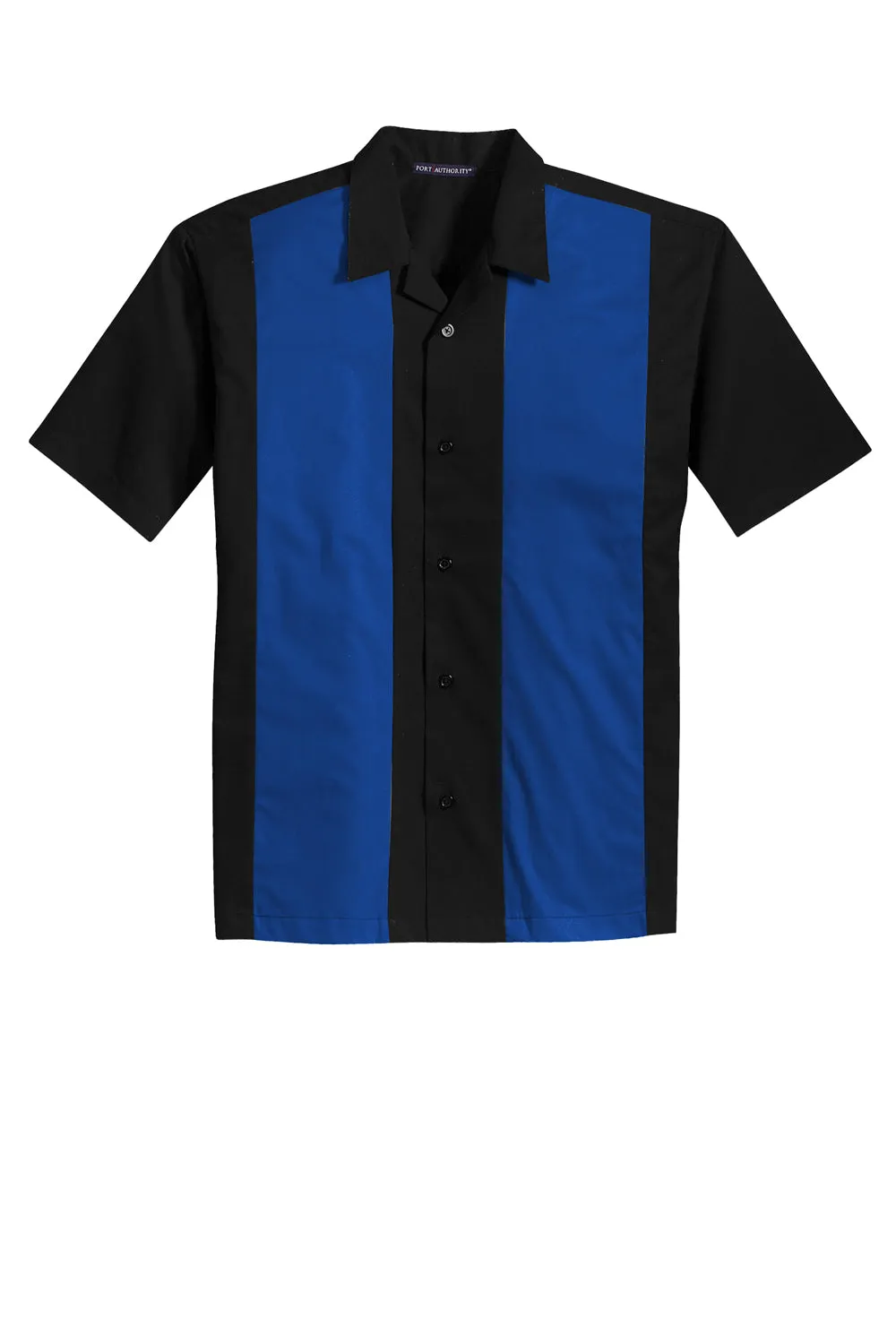 Port Authority Herren Retro Easy Care Knitterfrei Kurzarmhemd Camp Shirt - Schwarz/Königsblau - Auslaufmodell