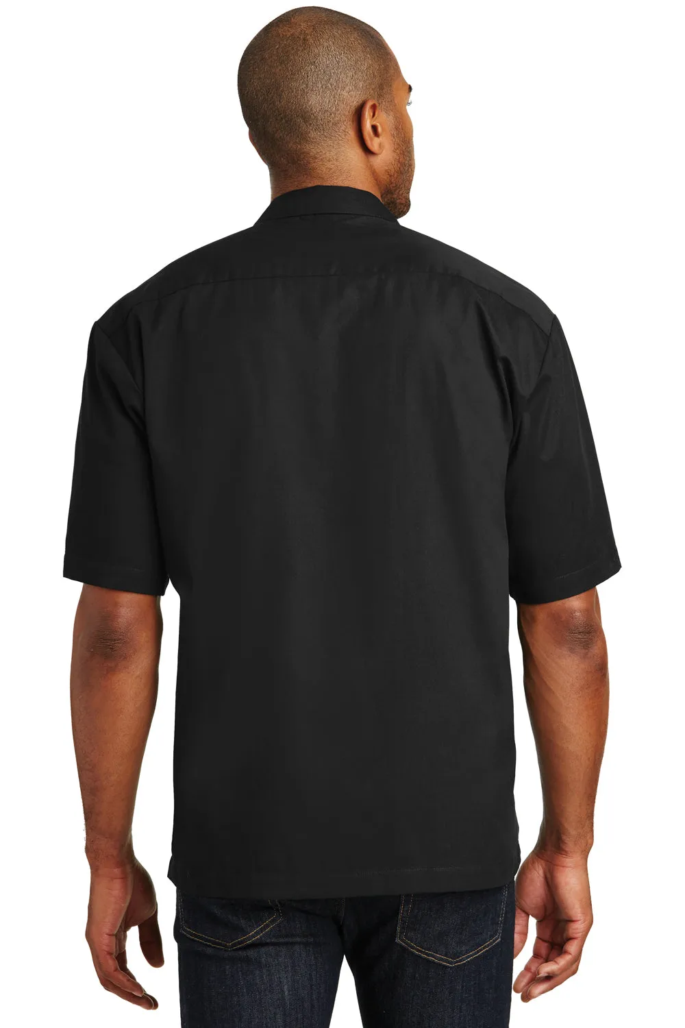 Port Authority Herren Retro Easy Care Knitterfrei Kurzarm Button-Down Camp Hemd - Schwarz/Stahlgrau - Auslaufmodell