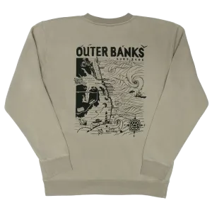 REAL Outer Banks Map Crew Sweatshirt-Zement