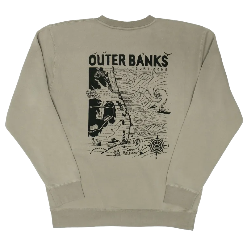 REAL Outer Banks Map Crew Sweatshirt-Zement