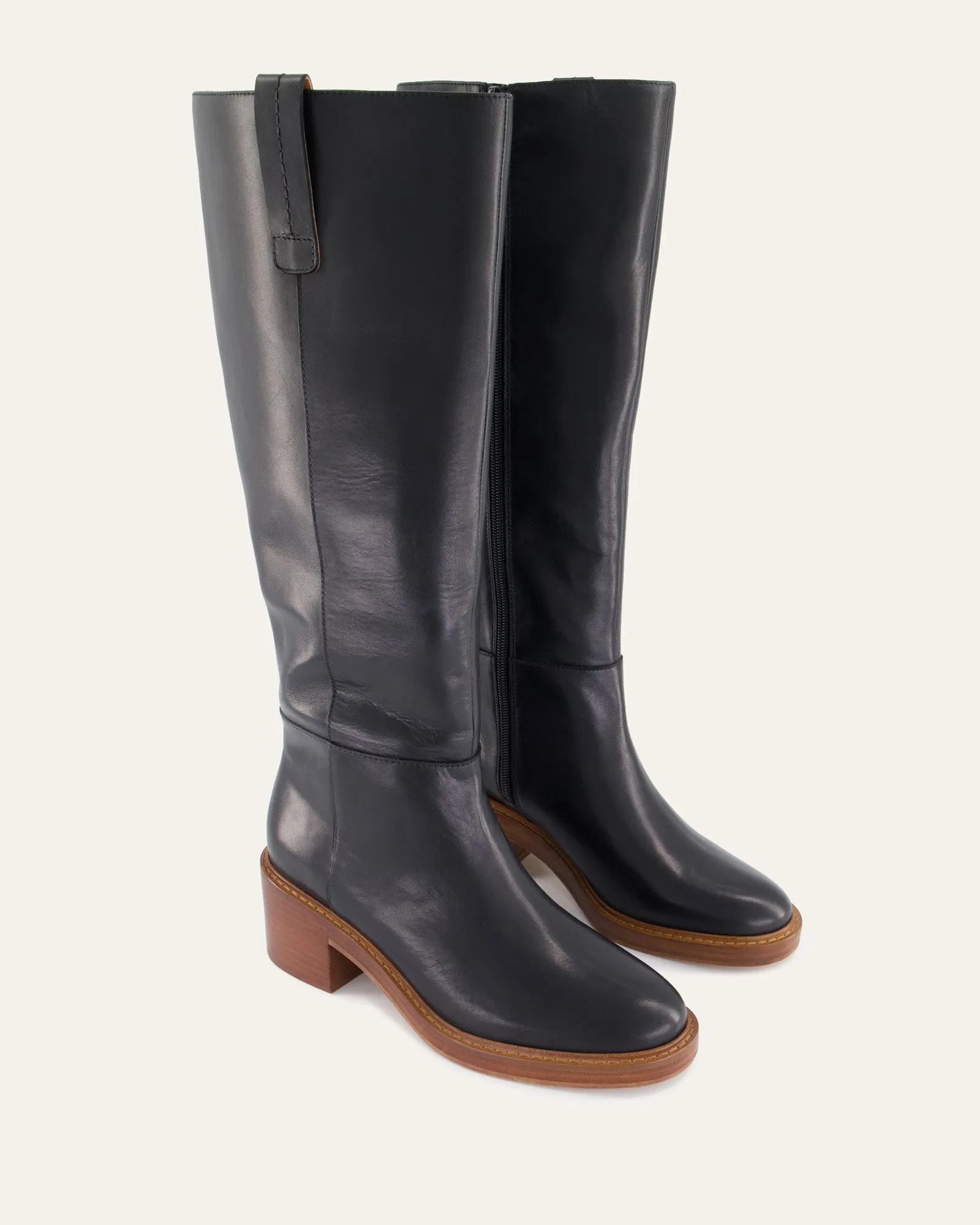RIO KNEE BOOTS SCHWARZES LEDER