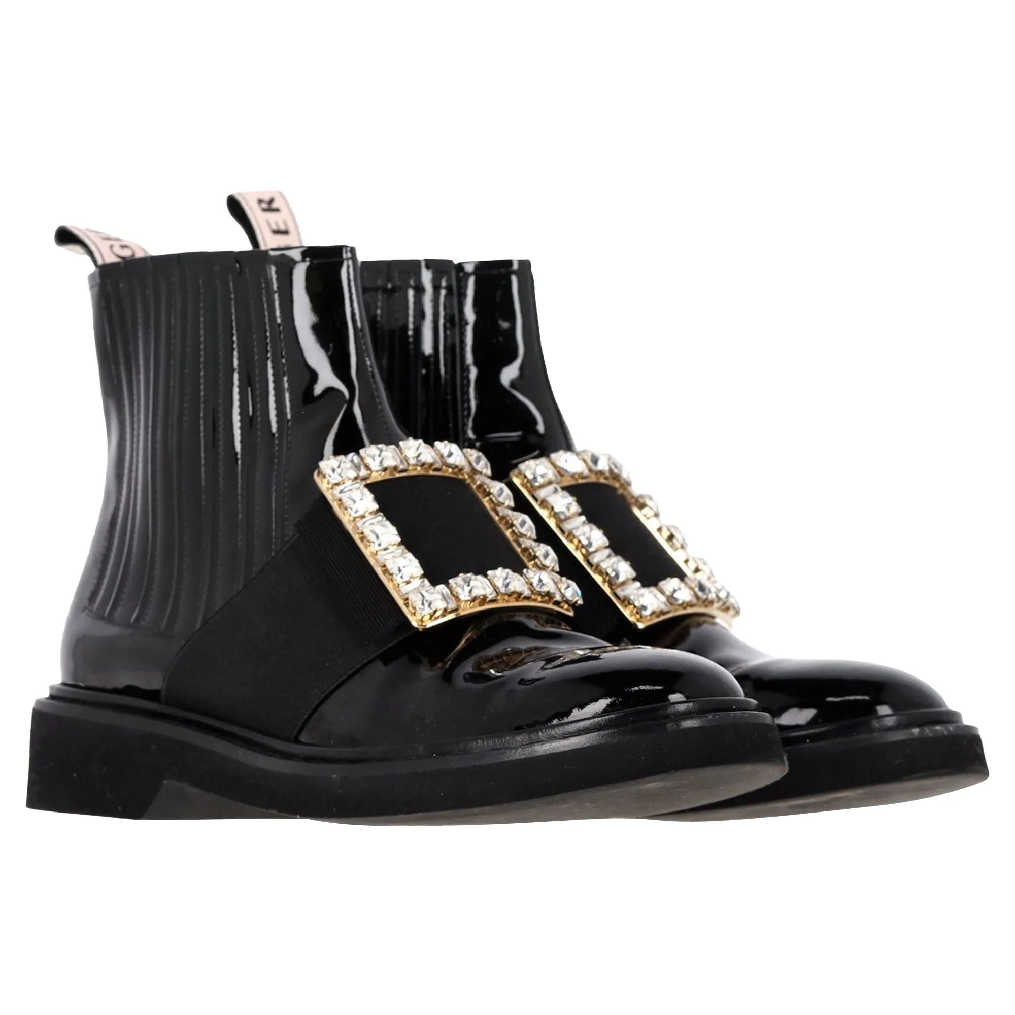 Roger Vivier Viv Rangers Chelsea Booties in Schwarz Lackleder Schuhe_Roger-Vivier