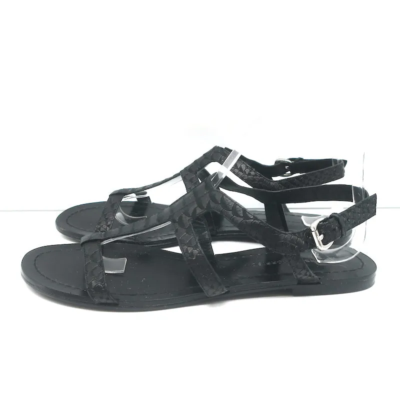 Sigerson Morrison Flache Gladiatoren-Sandalen Schwarz Schlangenprägung Leder Größe 9