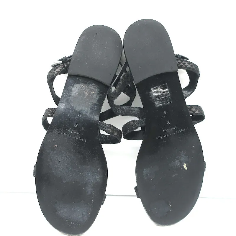Sigerson Morrison Flache Gladiatoren-Sandalen Schwarz Schlangenprägung Leder Größe 9