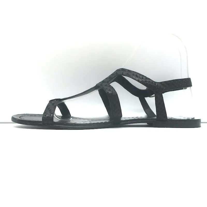 Sigerson Morrison Flache Gladiatoren-Sandalen Schwarz Schlangenprägung Leder Größe 9
