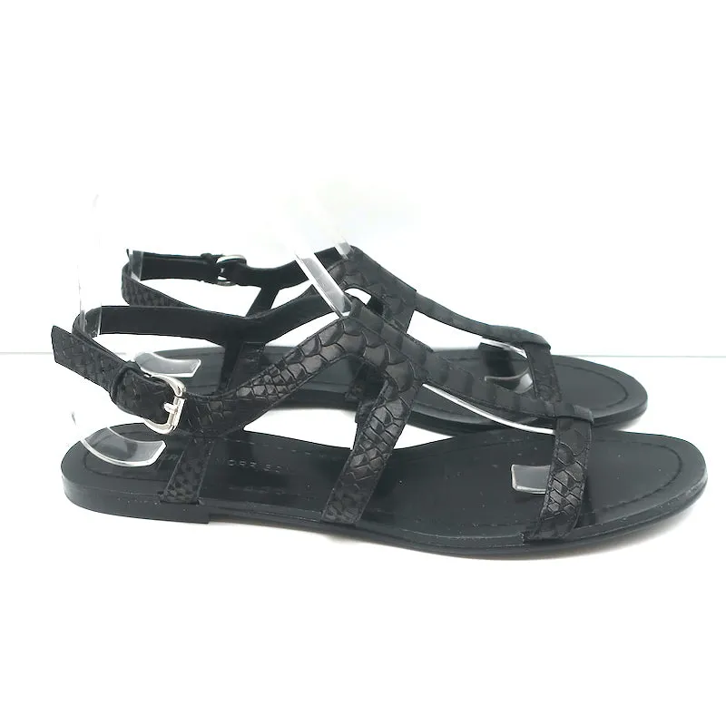 Sigerson Morrison Flache Gladiatoren-Sandalen Schwarz Schlangenprägung Leder Größe 9