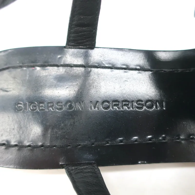 Sigerson Morrison Flache Gladiatoren-Sandalen Schwarz Schlangenprägung Leder Größe 9