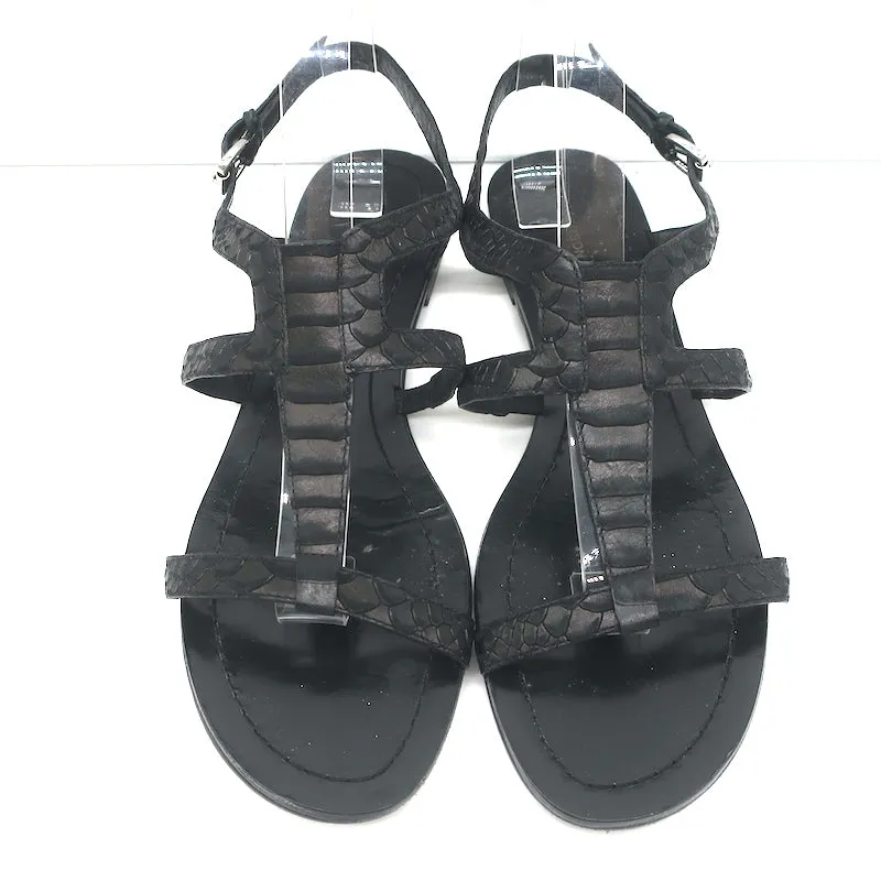 Sigerson Morrison Flache Gladiatoren-Sandalen Schwarz Schlangenprägung Leder Größe 9