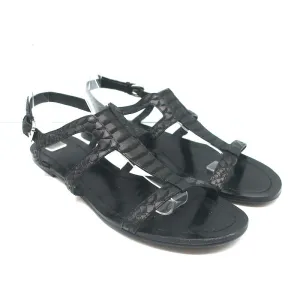 Sigerson Morrison Flache Gladiatoren-Sandalen Schwarz Schlangenprägung Leder Größe 9