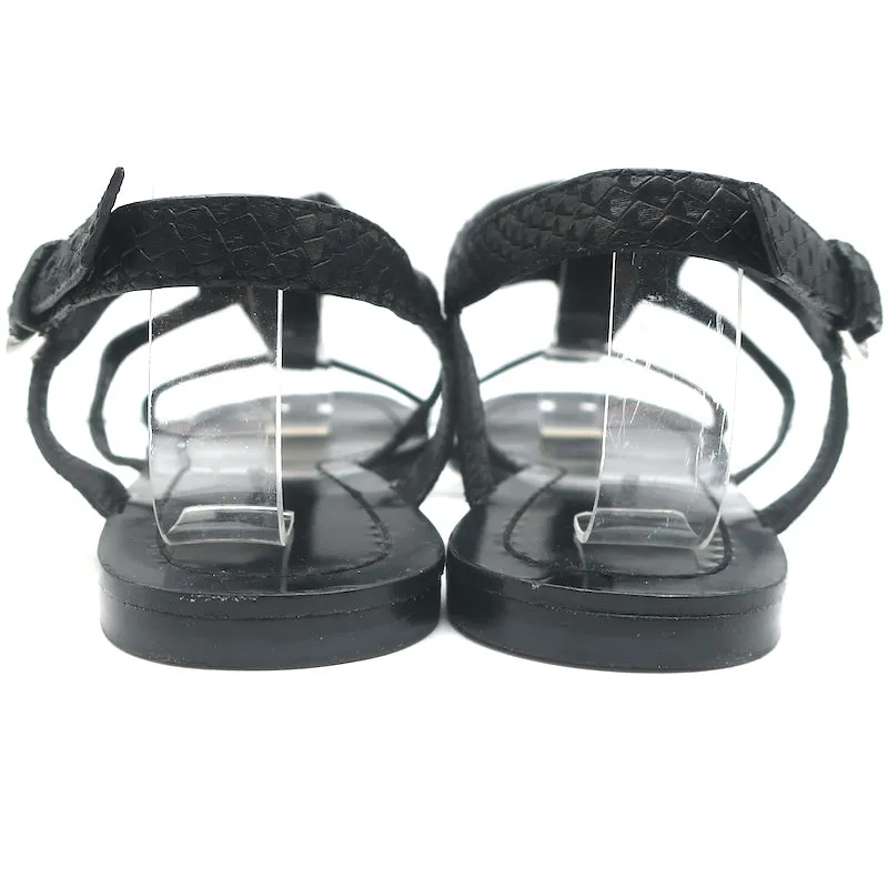 Sigerson Morrison Flache Gladiatoren-Sandalen Schwarz Schlangenprägung Leder Größe 9