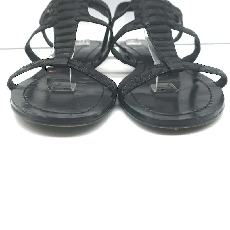Sigerson Morrison Flache Gladiatoren-Sandalen Schwarz Schlangenprägung Leder Größe 9