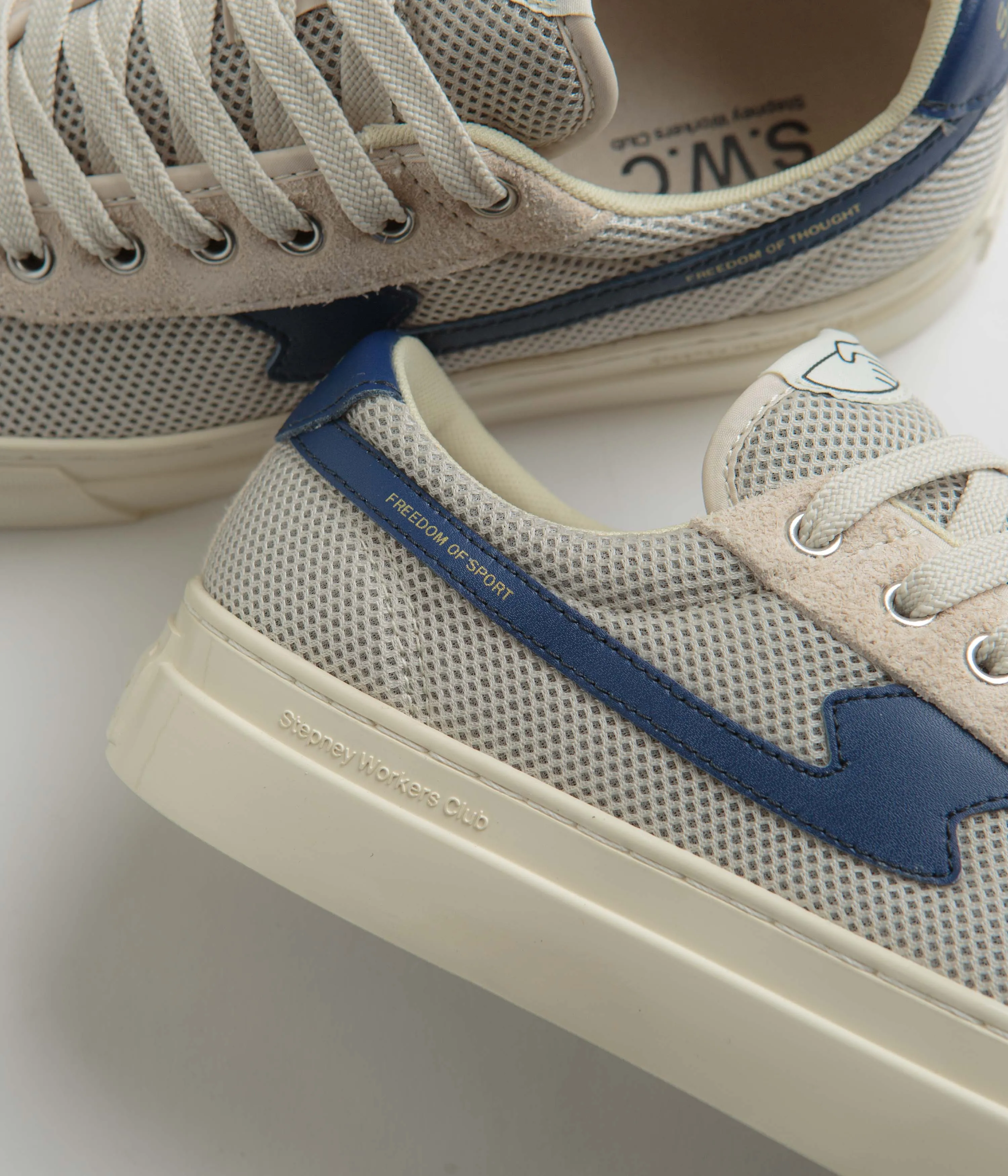 Stepney Workers Club Dellow S-Strike Cup Tennis Mesh Schuhe - Ecru / Blau Stepney Workers Club Schuhe