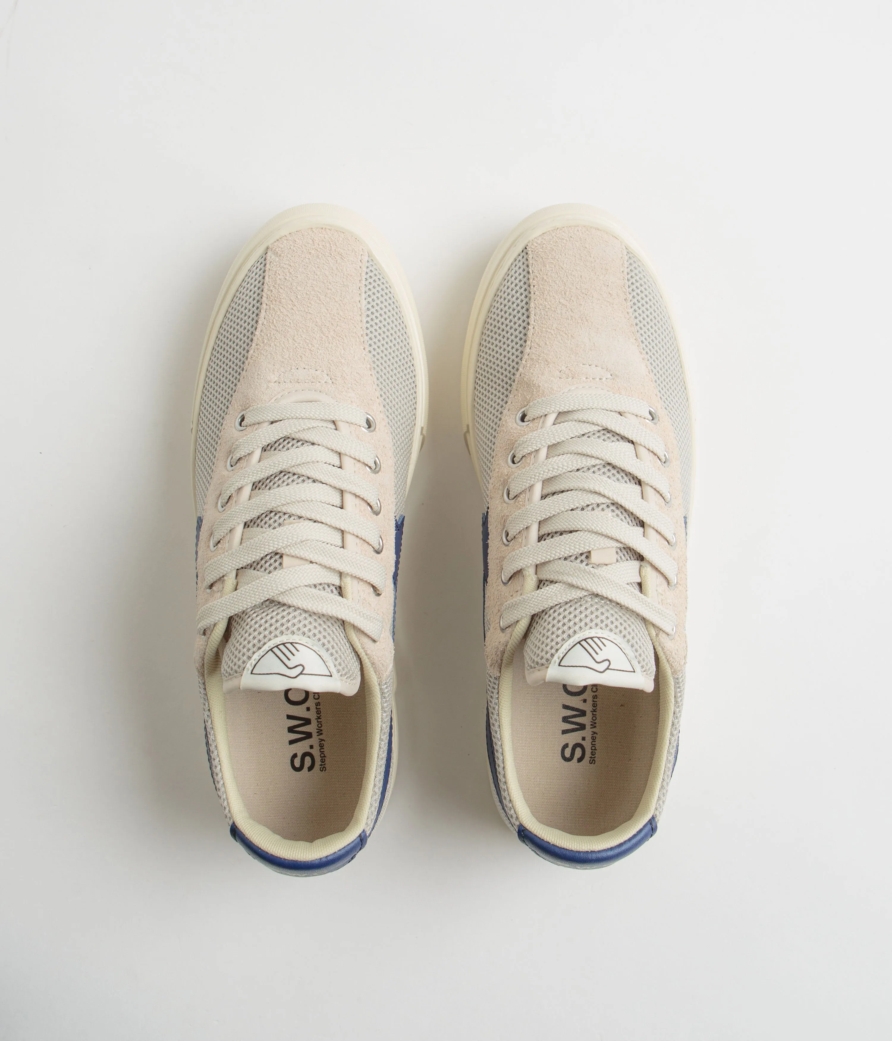 Stepney Workers Club Dellow S-Strike Cup Tennis Mesh Schuhe - Ecru / Blau Stepney Workers Club Schuhe