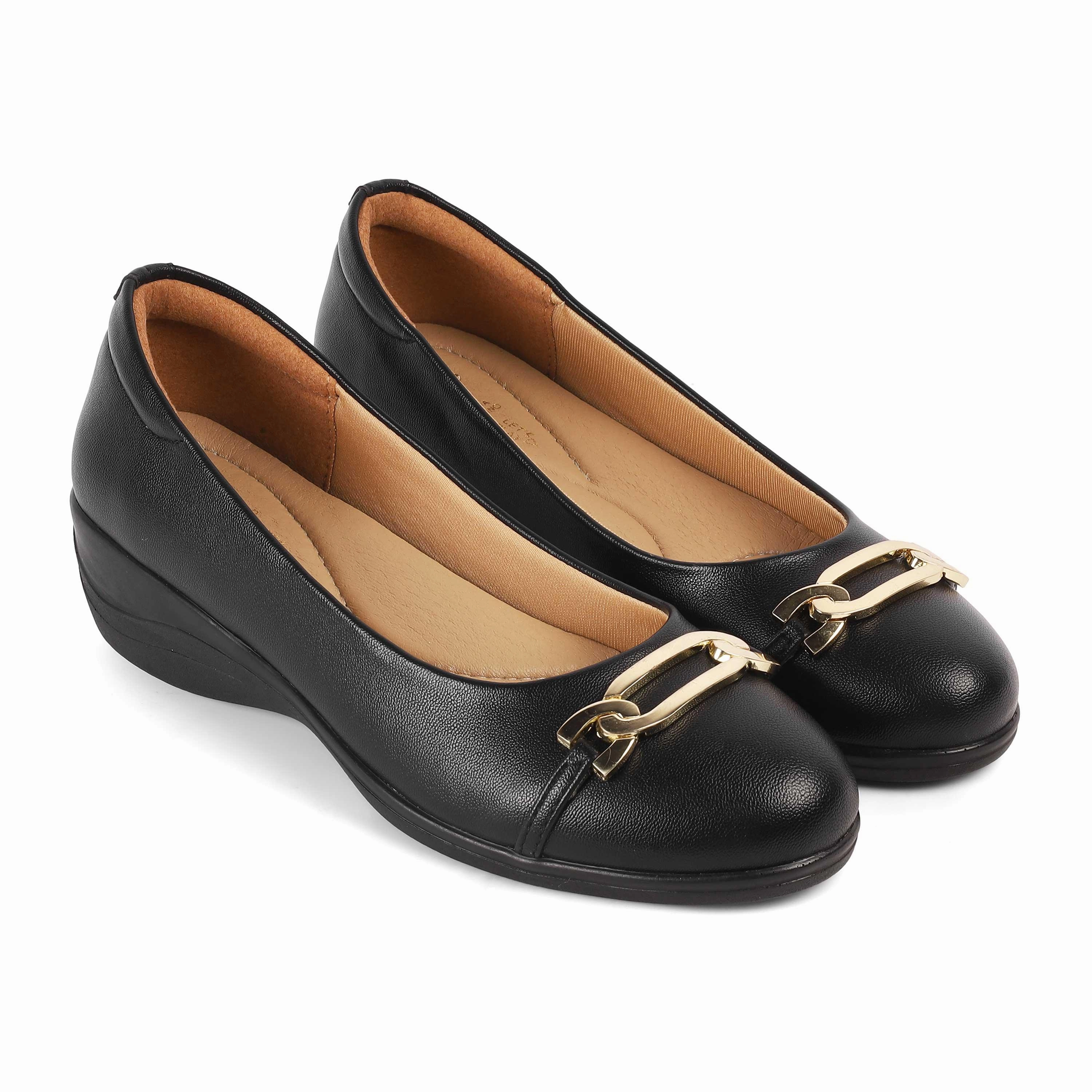 Tresmode Sanz Black Women's Casual Wedge Ballerinas