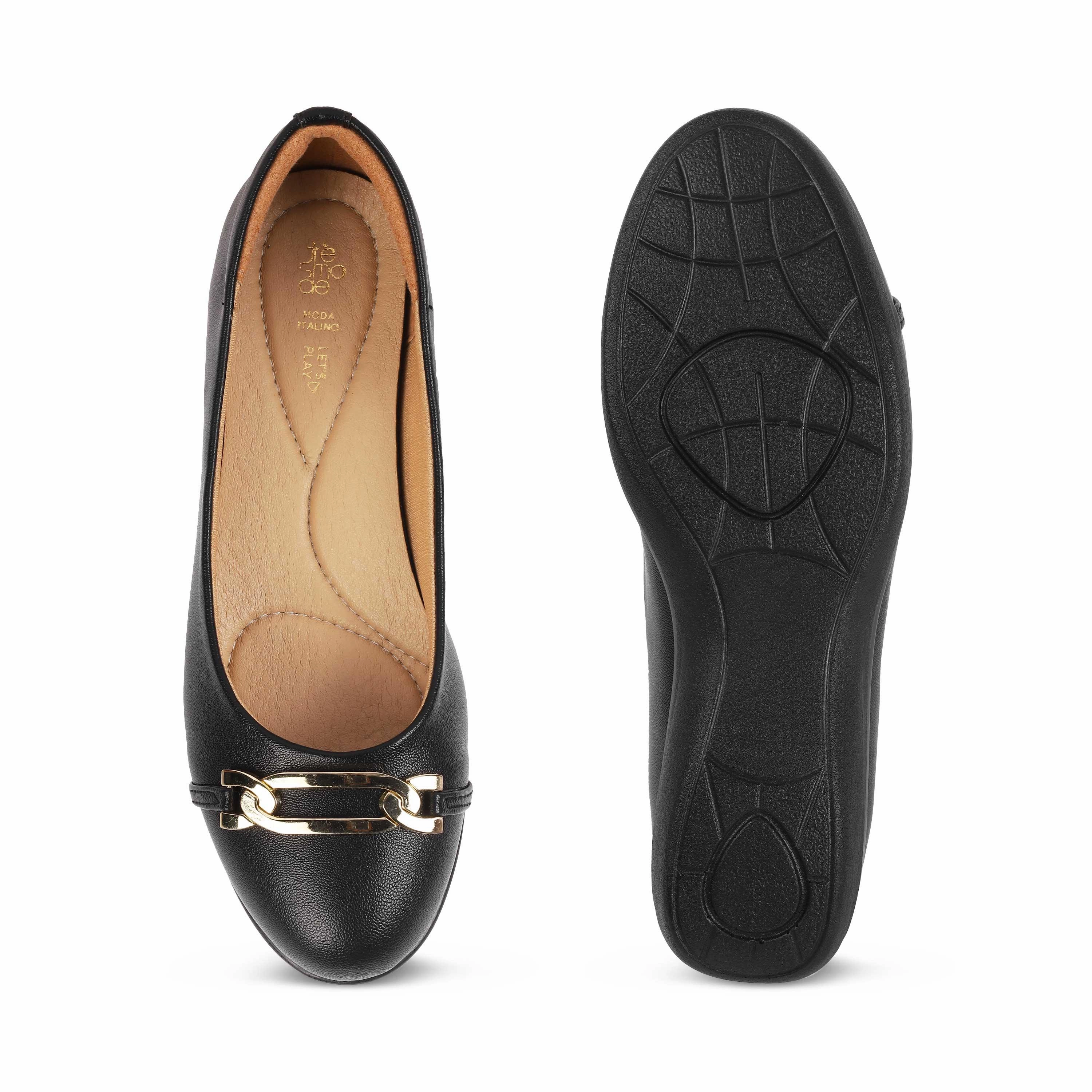 Tresmode Sanz Black Women's Casual Wedge Ballerinas