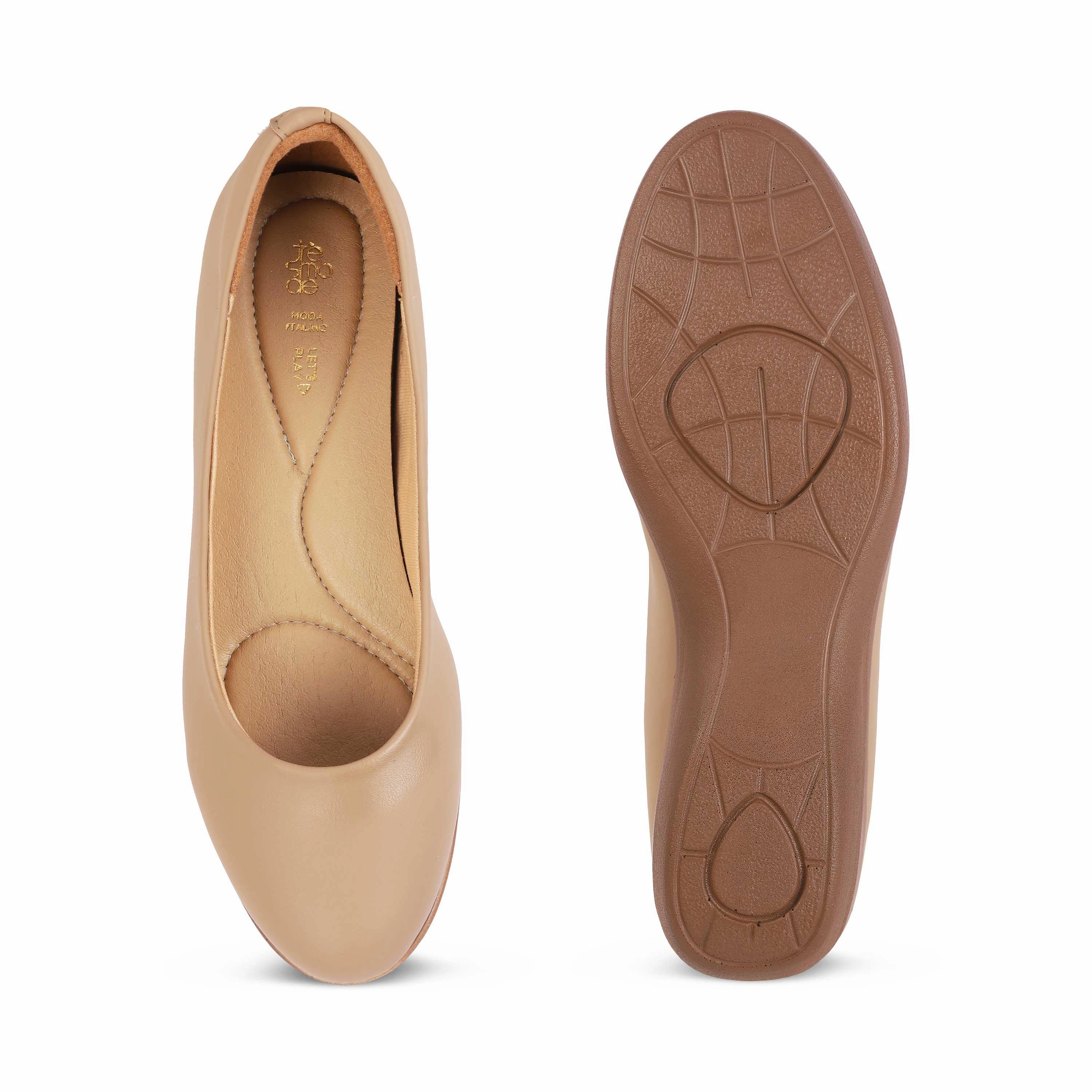 Tresmode Vallersso Camel Women's Casual Wedge Ballerinas