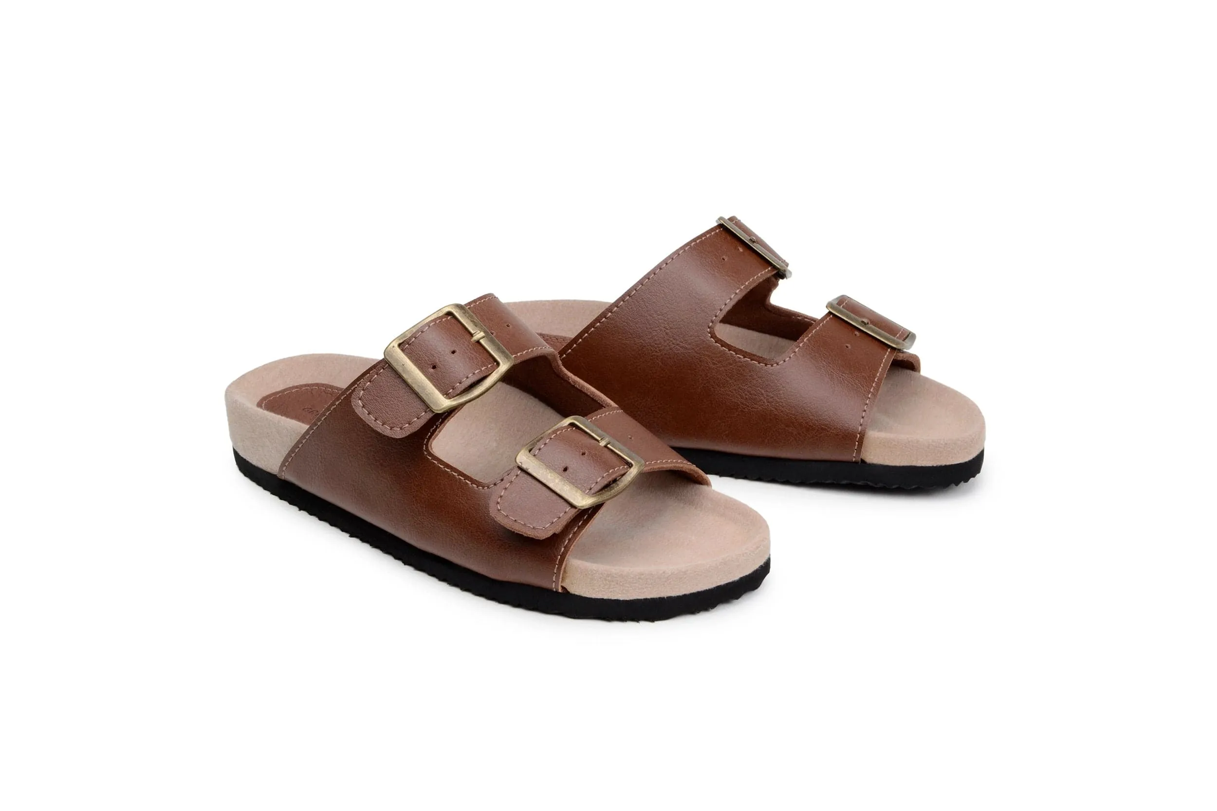 Truda Unisex Vegan-Leder Sandalen mit zwei Riemen | Kastanienbraun